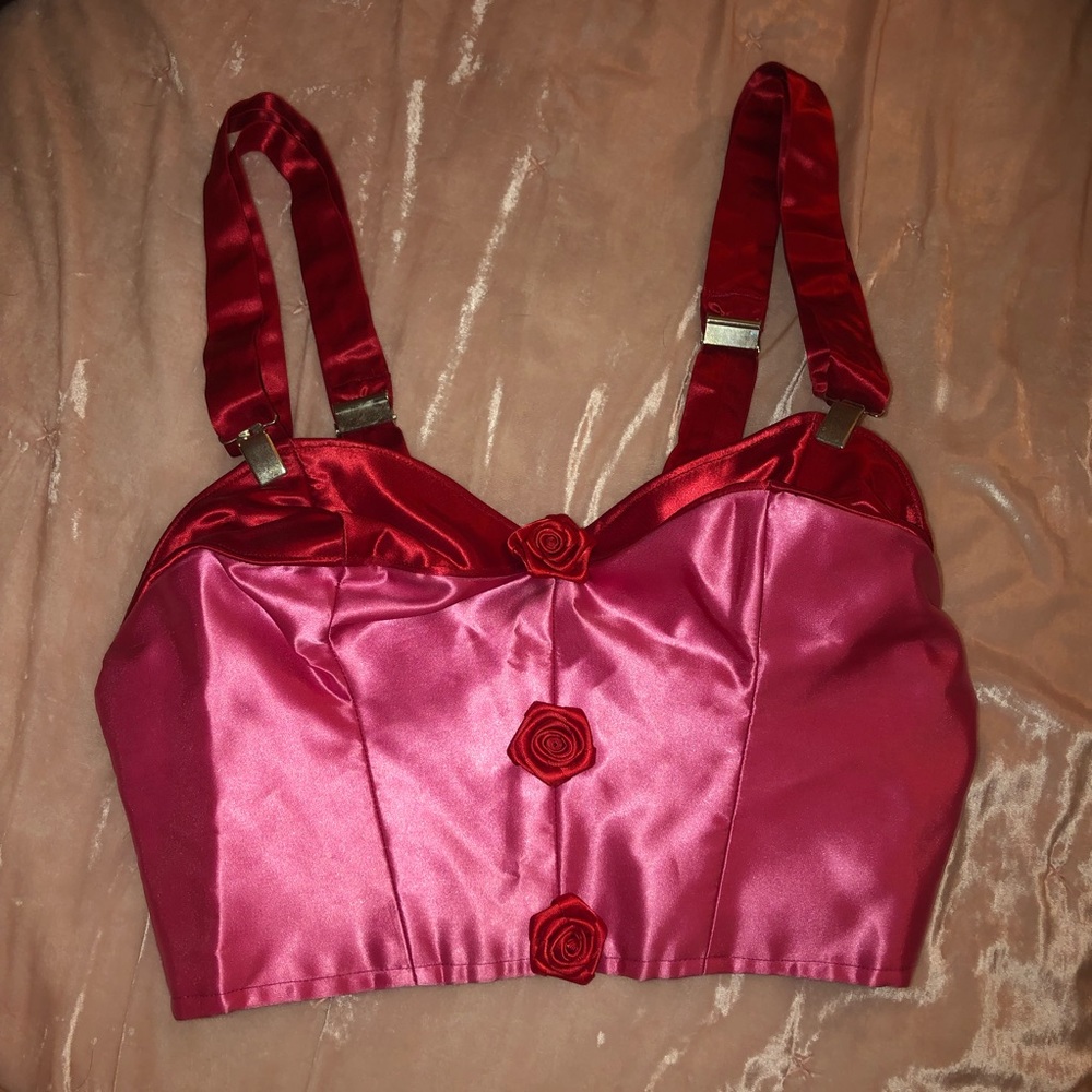 ❌SOLD❌90s does 50s satin bustier rose top🌹 💗